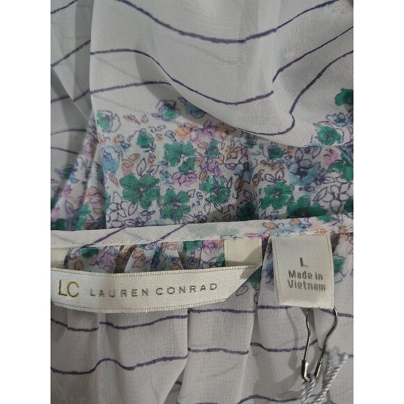 LC Lauren Conrad Womens Floral Peasant Top Large Sheer Boho Cottage Fairy NWT - Picture 5 of 11